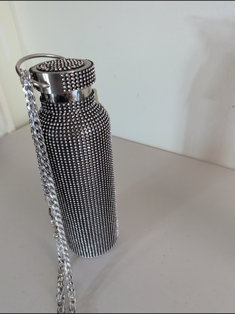 Rhinestone Bling Stainless Steel Water Bottle 750ml Silver Crystal Tumbler Glam